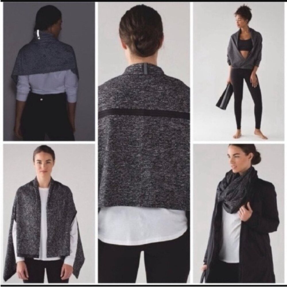 Lululemon Snap Scarf Wrap Navy Marled OS Poncho Athleisure Cozy - Picture 4 of 14